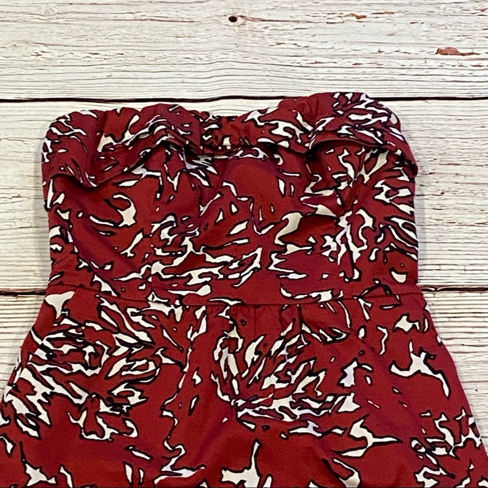 The Limited Abstract Floral Print Dark Red Strapless Dress Sz 0 - Picture 6 of 13